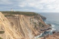 The lighthouse on a cliff near the ocean