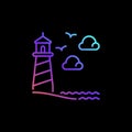 Lighthouse on Cliff with Seagulls vector line concept colorful icon
