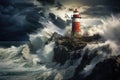 Lighthouse on a cliff during a storm Royalty Free Stock Photo