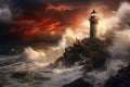 Lighthouse on a cliff during a storm Royalty Free Stock Photo