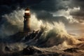 Lighthouse on a cliff during a storm