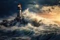 Lighthouse on a cliff during a storm Royalty Free Stock Photo