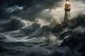 Lighthouse on a cliff during a storm Royalty Free Stock Photo