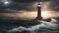 lighthouse on the coast Lighthouse gives hope vision and guidance through beam of light into darkness and thick stormy cloud Royalty Free Stock Photo