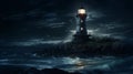 lighthouse on the coast at night. Generative AI