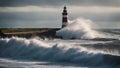 lighthouse on the coast Roker Lighthouse at Sunderland being hit by a large wave