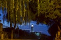 Lighthouse on the coast seen through the trees Royalty Free Stock Photo