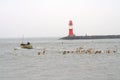 Lighthouse at the coastline, warnemuende, rostock, germany