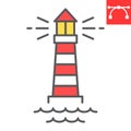 Lighthouse color line icon, sea and ocean, lighthouse vector icon, vector graphics, editable stroke filled outline sign