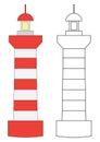 Lighthouse. Coloring page, game for kids. Vector illustration.