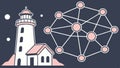Lighthouse connected to a network, symbolizing guidance and data, vector design Generative AI Royalty Free Stock Photo