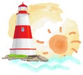 Lighthouse construction illustration. Isolated big lantern on white. Lighting equipment at sea