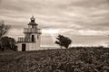 Lighthouse depicted in sepia, Spodsbjerg Fyr in Huntsted on the coast of Denmark