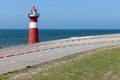 Lighthouse at dike near Westkapelle, the Netherlands Royalty Free Stock Photo