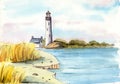 A lighthouse on a distant seashore