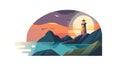 Lighthouse on a dramatic cliff at sunset, guiding light, vector design Generative AI Royalty Free Stock Photo