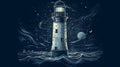 Lighthouse drawing at night Generative AI