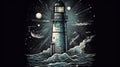 Lighthouse drawing at night Generative AI