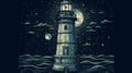 Lighthouse drawing at night Generative AI Royalty Free Stock Photo