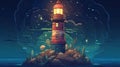 Lighthouse drawing at night Generative AI