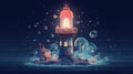 Lighthouse drawing at night Generative AI