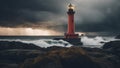 lighthouse at dusk A lighthouse in a stormy landscape,