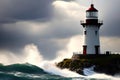 lighthouse on the edge of a rough sea with waves