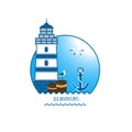 Lighthouse emblem, anchor and seagull vector