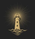 Lighthouse Emblem on Black Background Royalty Free Stock Photo
