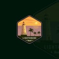 lighthouse emblem logo vintage vector illustration template icon graphic design. beach or paradise label with palm tree symbol for Royalty Free Stock Photo