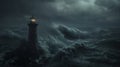 Lighthouse Enduring Storm with Powerful Waves