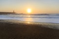 Lighthouse Felgueirasin Porto with wave splash at sunset Royalty Free Stock Photo