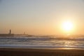 Lighthouse Felgueirasin Porto with waves at sunset Royalty Free Stock Photo