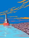 Lighthouse at Fj Mclain State Park on the Keweenaw Peninsula Houghton County Michigan USA WPA Poster Art