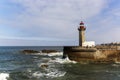 Lighthouse in Foz do Douro at the mouth of the river Douro in Porto, Portugal. Atlantic ocean Royalty Free Stock Photo
