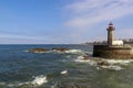 Lighthouse in Foz do Douro at the mouth of the river Douro in Porto, Portugal. Atlantic ocean. Travel photography Royalty Free Stock Photo