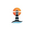 lighthouse in front of sunset vector logo design Royalty Free Stock Photo