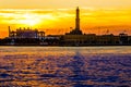 The lighthouse of Genoa called Lanterna at sunset, Italy Royalty Free Stock Photo