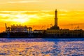 The lighthouse of Genoa called Lanterna at sunset, Italy Royalty Free Stock Photo