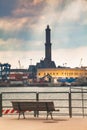 Lighthouse of Genoa in the sea port of Genoa, the world`s fifth tallest lighthouse and the second tallest traditional one Royalty Free Stock Photo