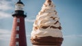 the lighthouse is a giant ice cream cone that is melting in the sun Marblehead Lighthouse Royalty Free Stock Photo