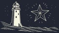 Lighthouse and Guiding Star Nautical Night Vector, vector design Generative AI Royalty Free Stock Photo