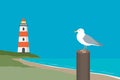 lighthouse and gull by the sea near beach summer holiday design Royalty Free Stock Photo