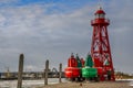 Lighthouse and harbour lights of the harbour of Den Oever, The Netherlands Royalty Free Stock Photo