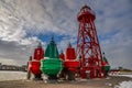 Lighthouse and harbour lights of the harbour of Den Oever, The Netherlands Royalty Free Stock Photo