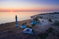 Lighthouse and hause on the small island in the Baltic Sea. Architecture on the Osmussaar Royalty Free Stock Photo