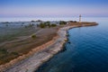 Lighthouse and hause on the small island in the Baltic Sea. Architecture on the Osmussaar Royalty Free Stock Photo