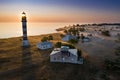 Lighthouse and hause on the small island in the Baltic Sea. Architecture on the Osmussaar Royalty Free Stock Photo