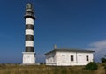 Lighthouse and hause on the small island in the Baltic Sea. Architecture in Osmussaar Royalty Free Stock Photo