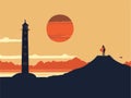 lighthouse, hill, sunset and cloudy in the sky